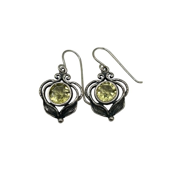 Didae Israel 925 Earrings Sterling Silver Yellow Quartz Pierced Drops Dangles - Picture 1 of 6